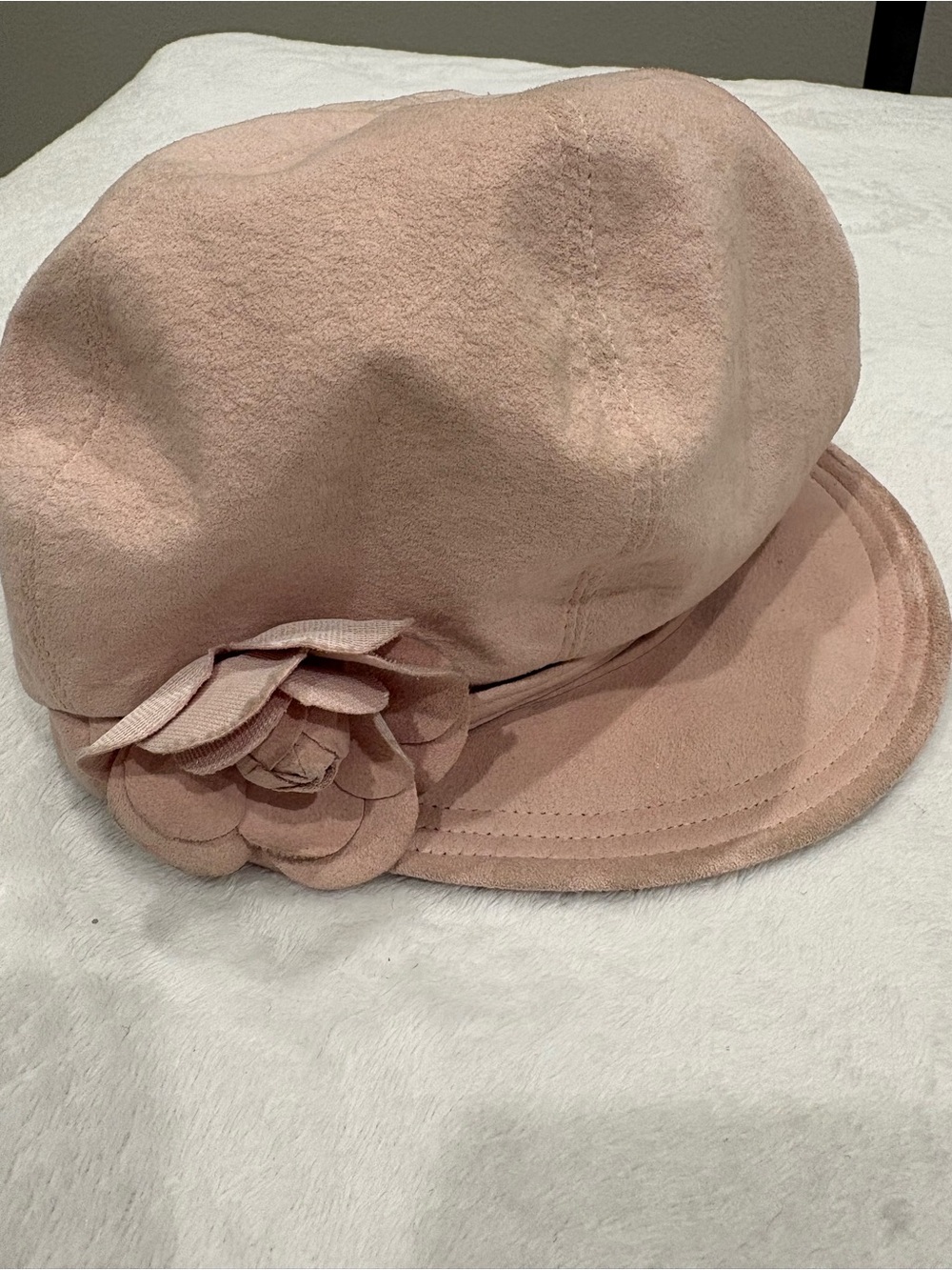Vintage Kokin New York Pink Suede Floral Newsboy Hat Y2K Coquette - Picture 2 of 4